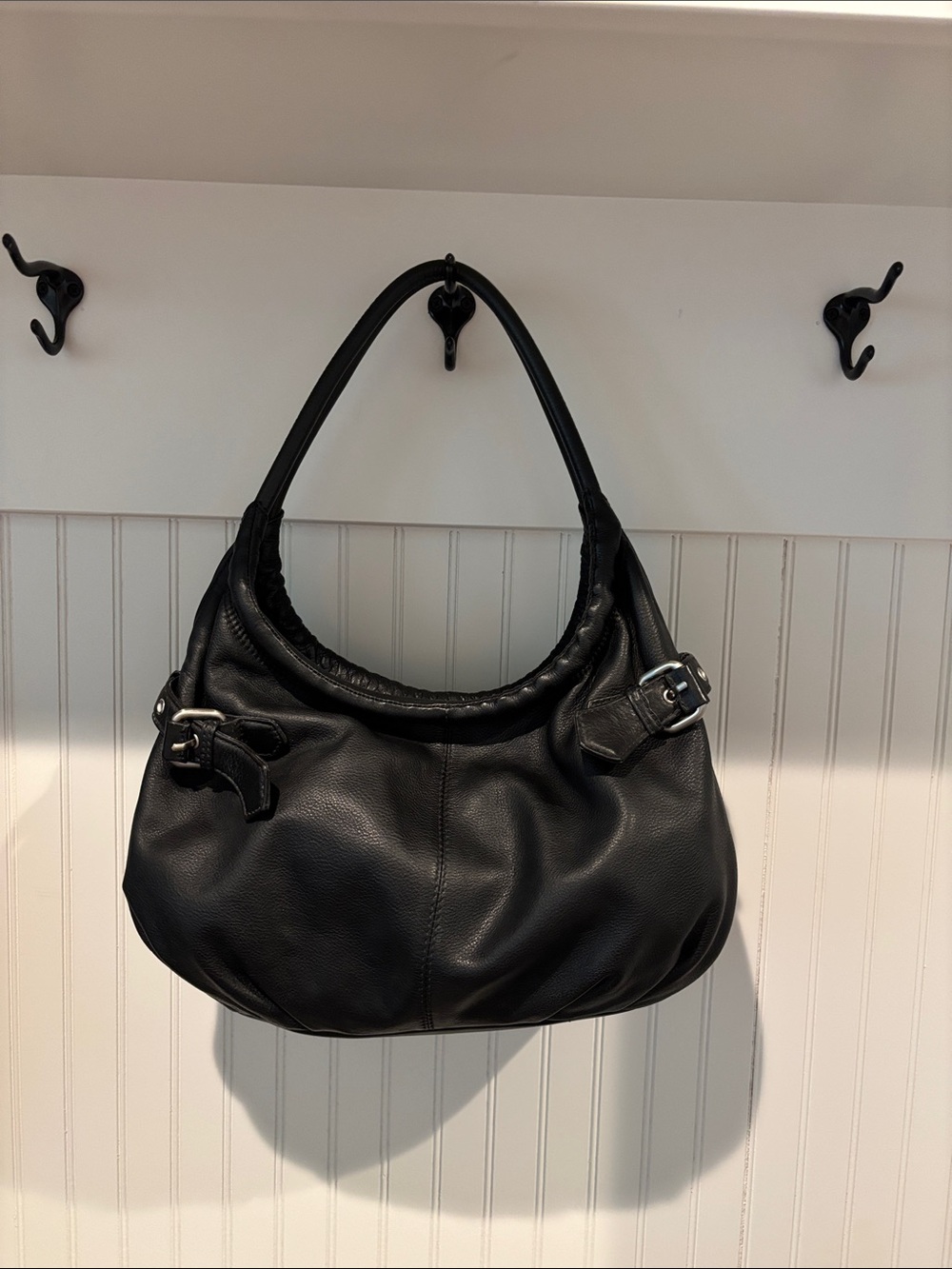 Kenneth Cole New York Black Pebbled Leather Shoulder Hobo